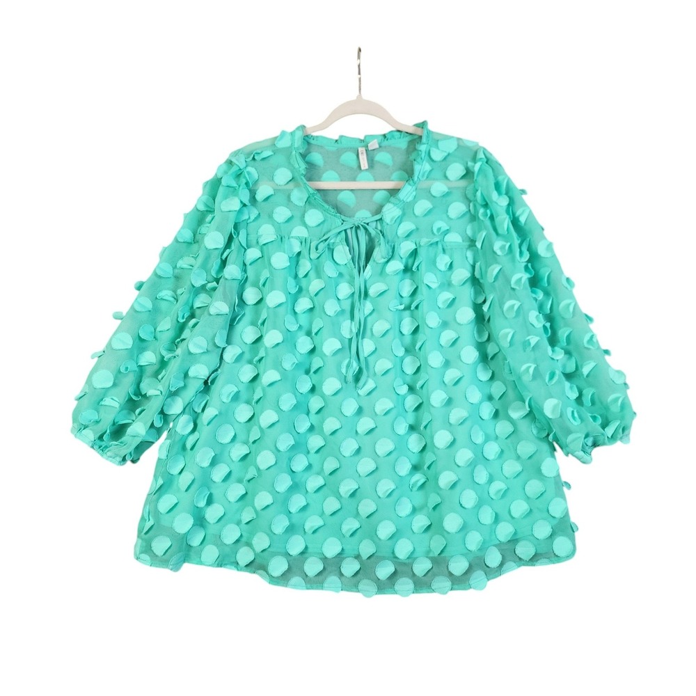 Cato Womens 3D Textured Dot Ruffle Tie Neck Blouse Plus Size 18/20 Seafoam Green
